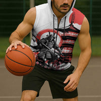 Japanese Samurai Warrior Enso Sleeveless Zip Hoodie Japan Pagoda Sakura Watercolor LT14 - Polynesian Pride