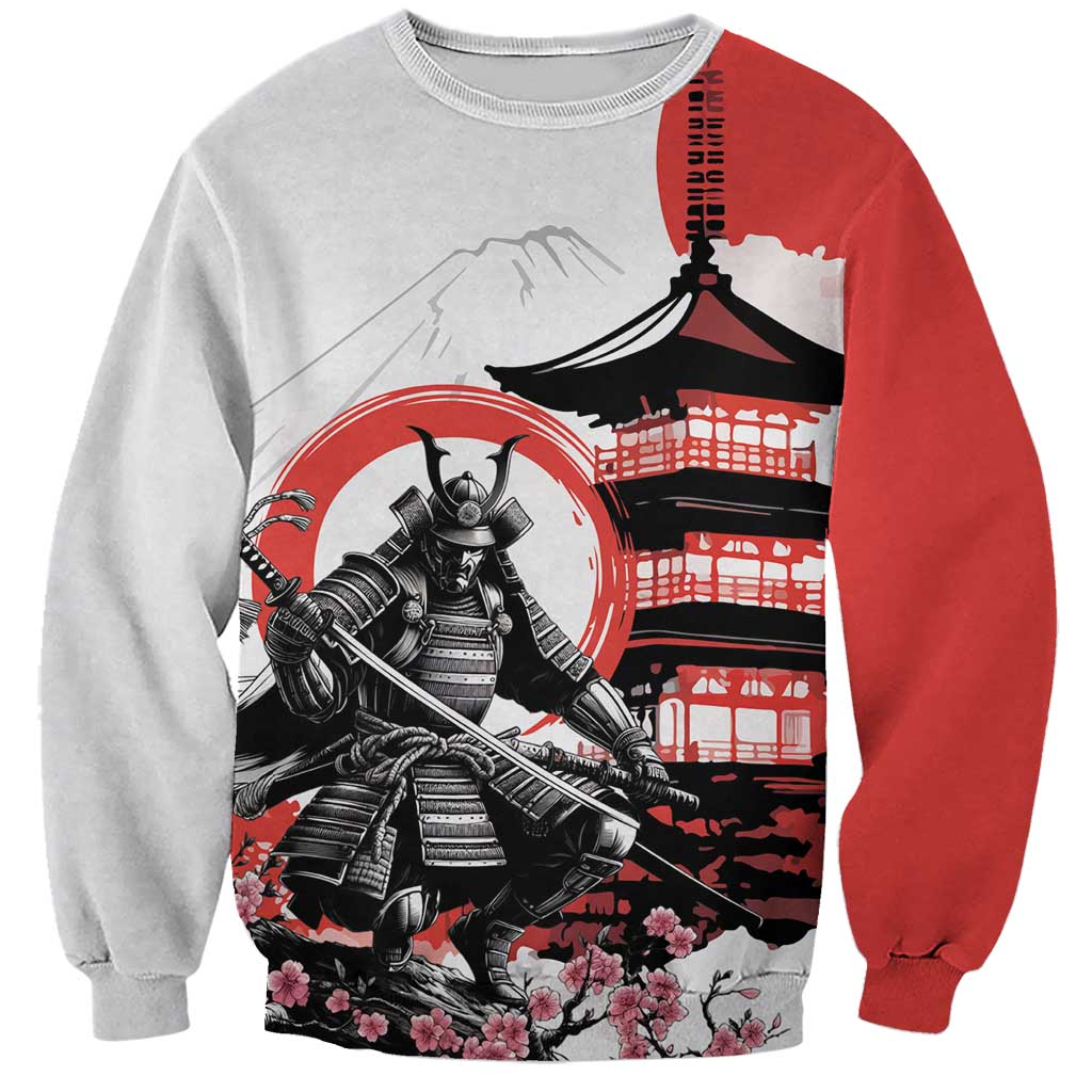 Japanese Samurai Warrior Enso Sweatshirt Japan Pagoda Sakura Watercolor LT14 Unisex White - Polynesian Pride