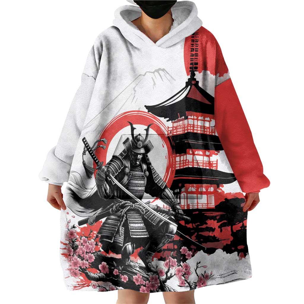 Japanese Samurai Warrior Enso Wearable Blanket Hoodie Japan Pagoda Sakura Watercolor LT14 - Polynesian Pride
