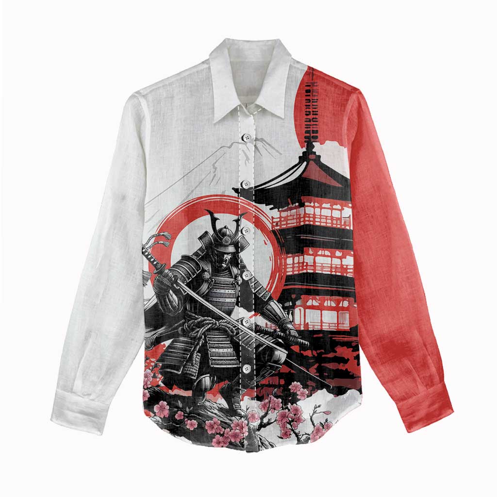 Japanese Samurai Warrior Enso Women Casual Shirt Japan Pagoda Sakura Watercolor LT14 - Polynesian Pride