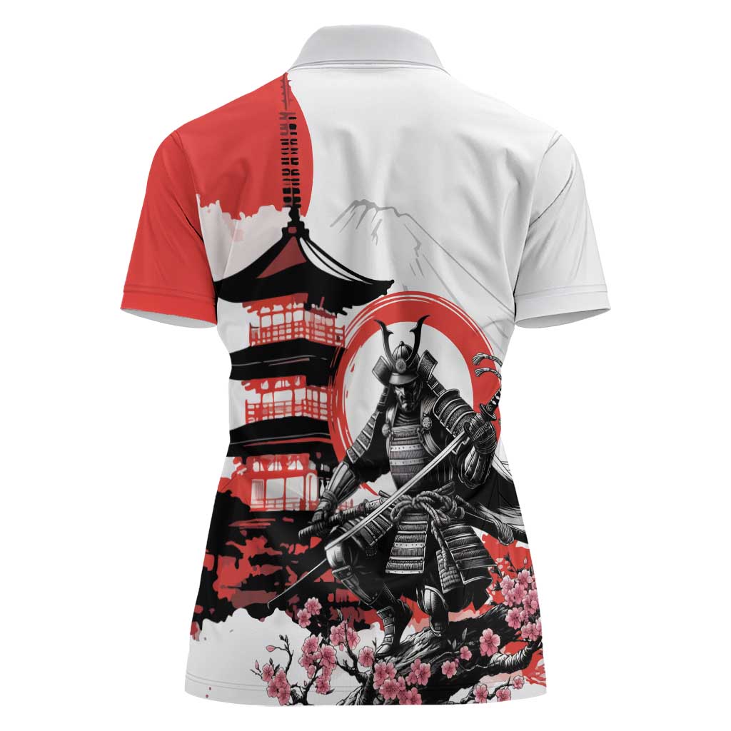 Japanese Samurai Warrior Enso Women Polo Shirt Japan Pagoda Sakura Watercolor LT14 - Polynesian Pride