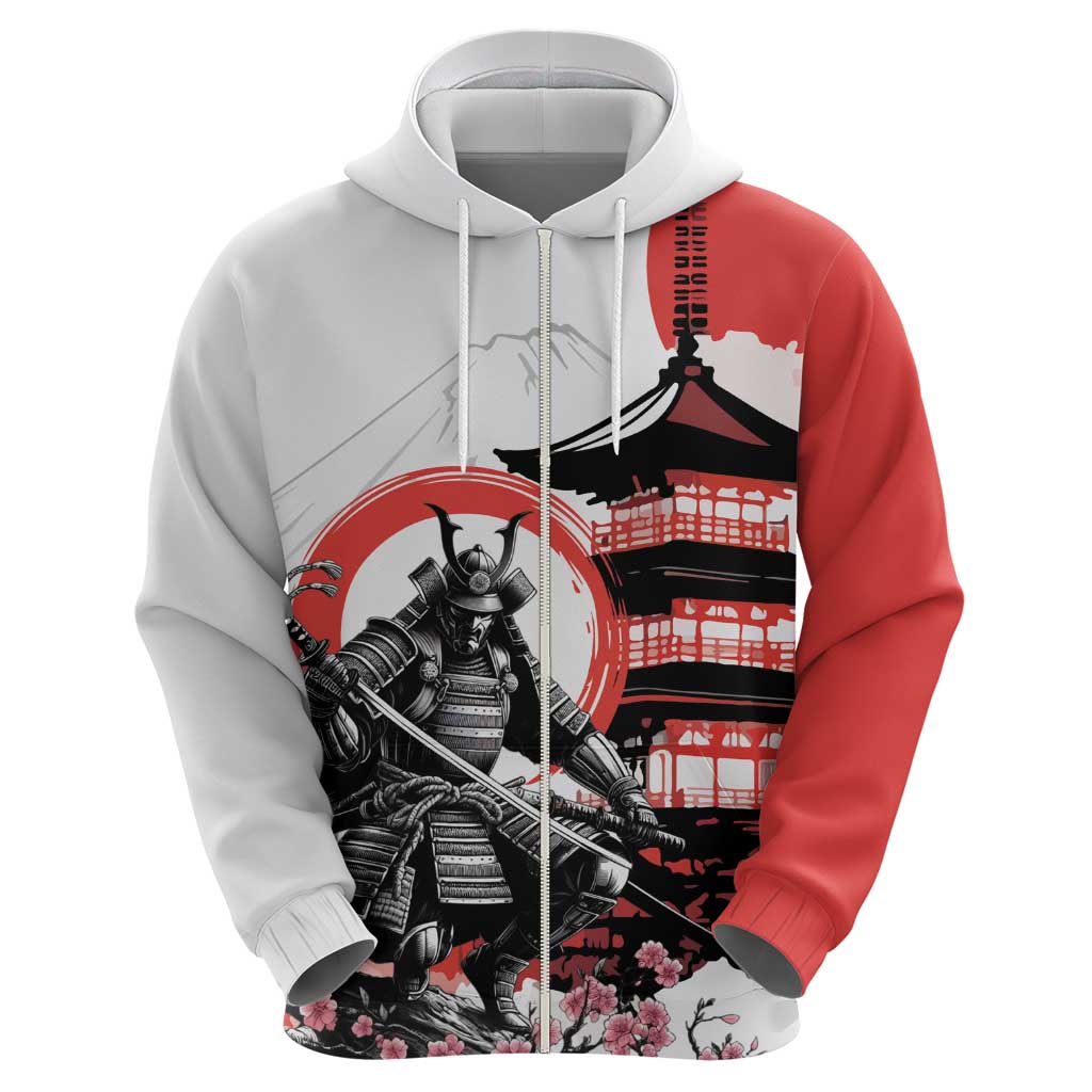 Japanese Samurai Warrior Enso Zip Hoodie Japan Pagoda Sakura Watercolor LT14 - Polynesian Pride
