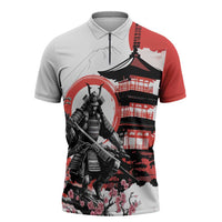 Japanese Samurai Warrior Enso Zipper Polo Shirt Japan Pagoda Sakura Watercolor LT14 White - Polynesian Pride
