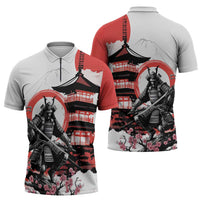 Japanese Samurai Warrior Enso Zipper Polo Shirt Japan Pagoda Sakura Watercolor LT14 - Polynesian Pride
