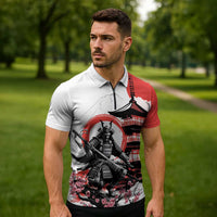 Japanese Samurai Warrior Enso Zipper Polo Shirt Japan Pagoda Sakura Watercolor LT14 - Polynesian Pride