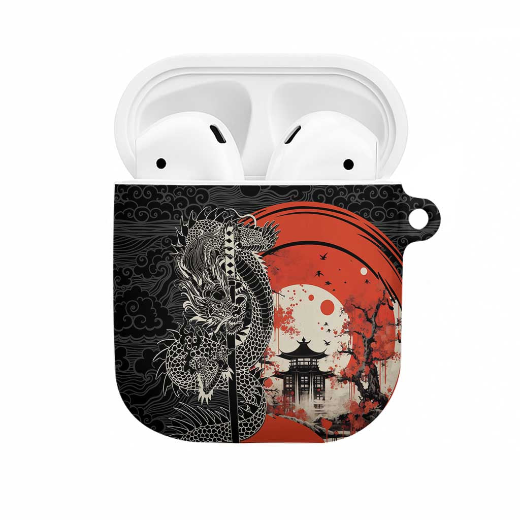Japanese Dragon Katana Enso AirPods Case Japan Pagoda Seamless Cloud LT14 Black - Polynesian Pride