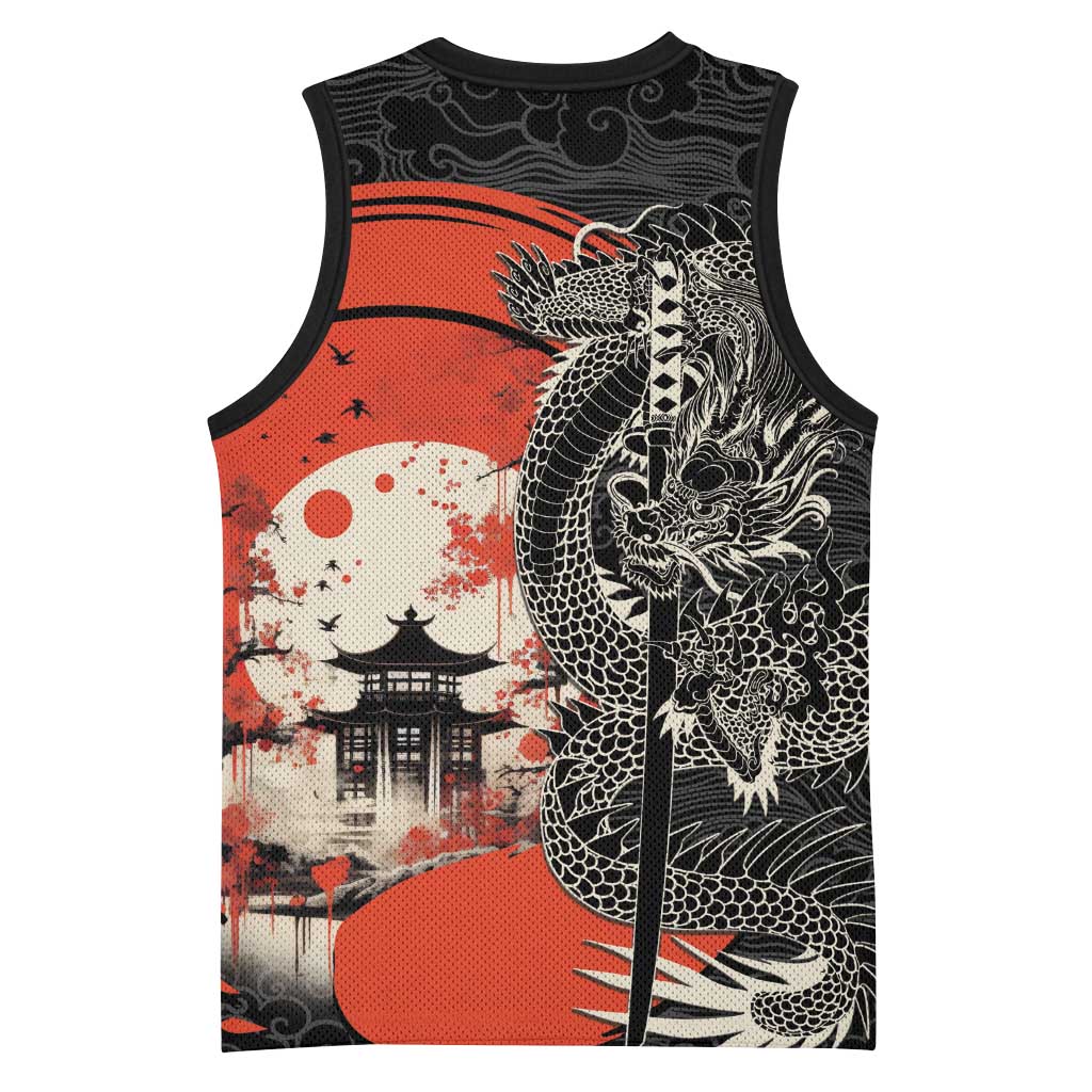 Japanese Dragon Katana Enso Basketball Jersey Japan Pagoda Seamless Cloud LT14 - Polynesian Pride