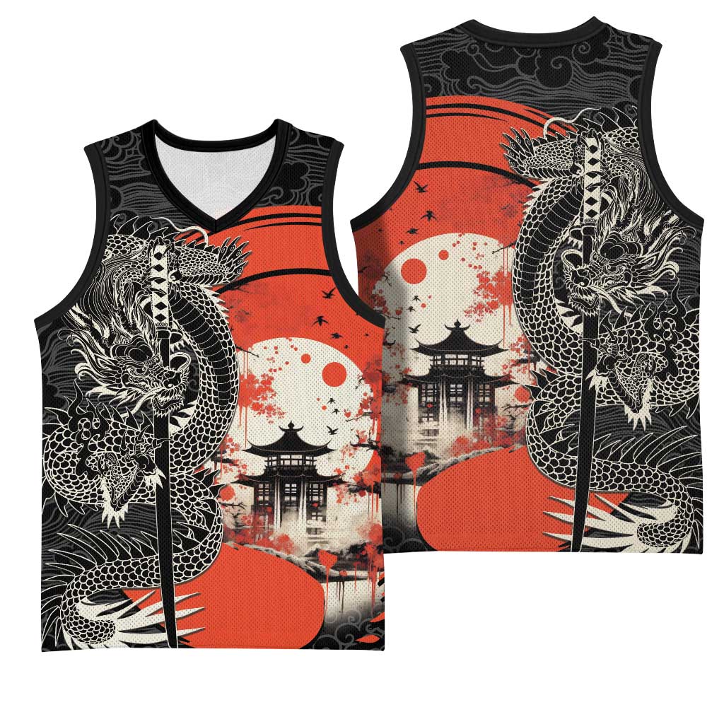 Japanese Dragon Katana Enso Basketball Jersey Japan Pagoda Seamless Cloud LT14 - Polynesian Pride
