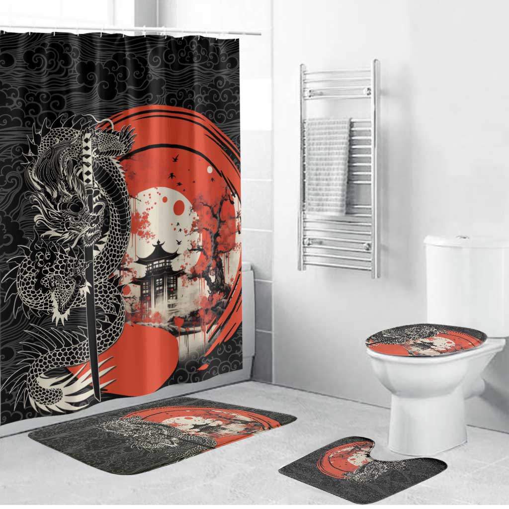 Japanese Dragon Katana Enso Bathroom Set Japan Pagoda Seamless Cloud - Polynesian Pride