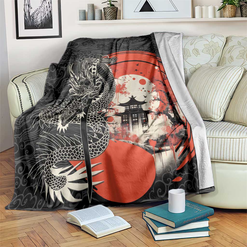 Japanese Dragon Katana Enso Blanket Japan Pagoda Seamless Cloud - Polynesian Pride