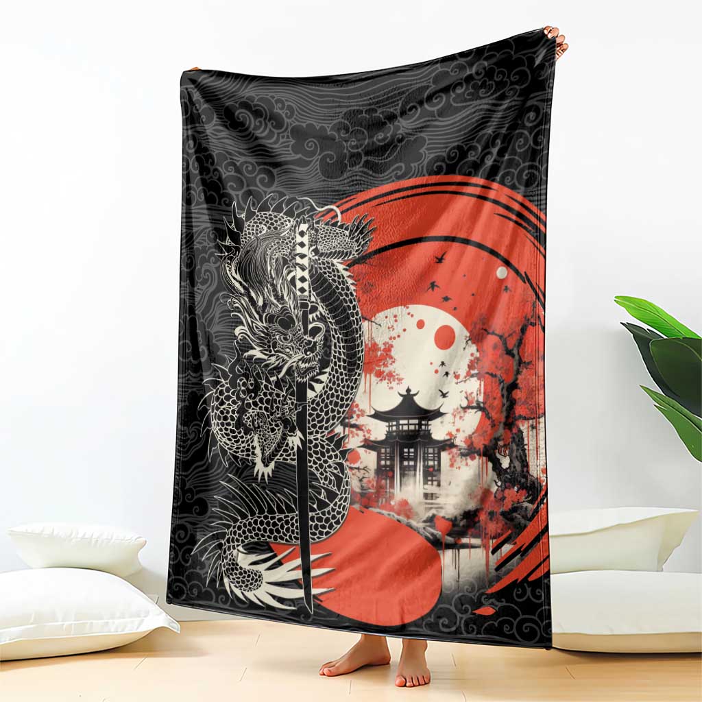 Japanese Dragon Katana Enso Blanket Japan Pagoda Seamless Cloud - Polynesian Pride
