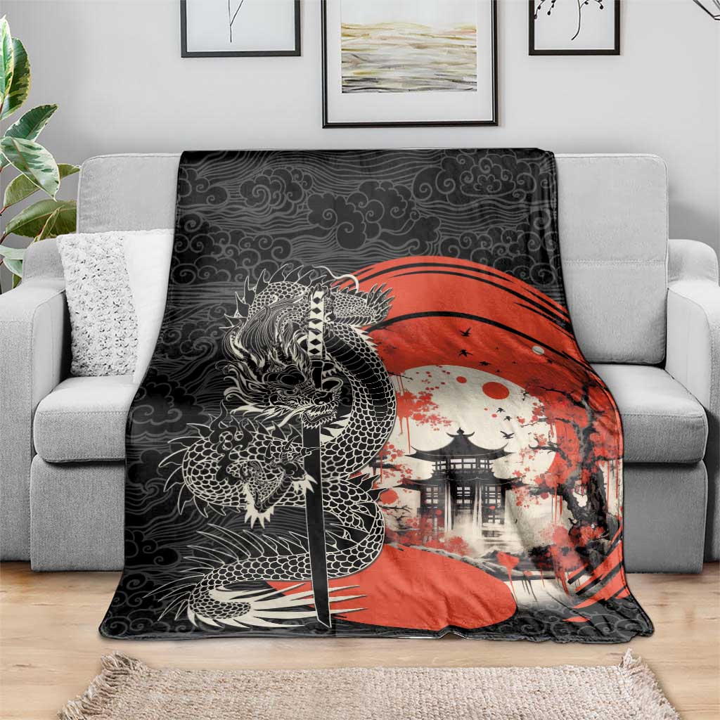 Japanese Dragon Katana Enso Blanket Japan Pagoda Seamless Cloud - Polynesian Pride
