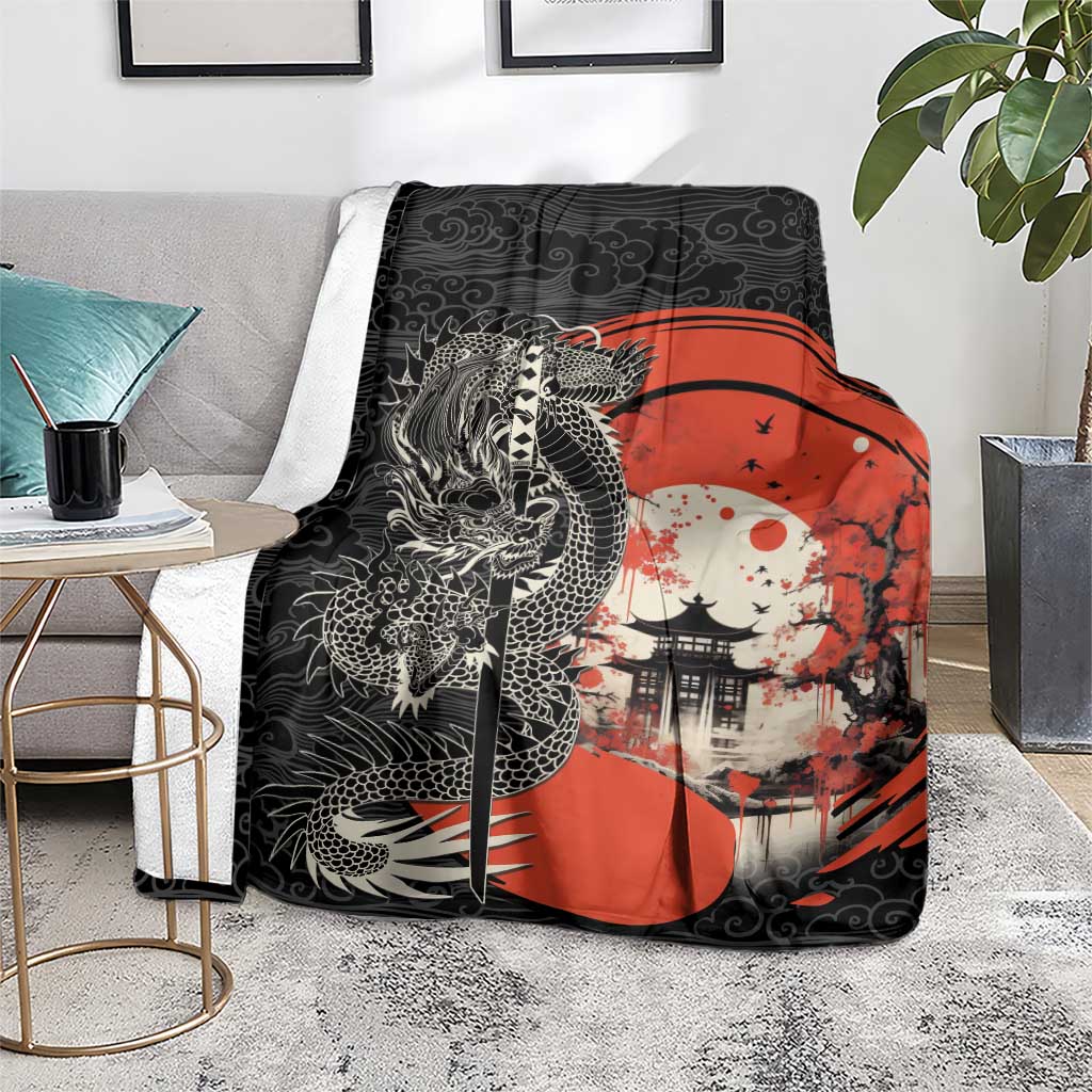 Japanese Dragon Katana Enso Blanket Japan Pagoda Seamless Cloud - Polynesian Pride