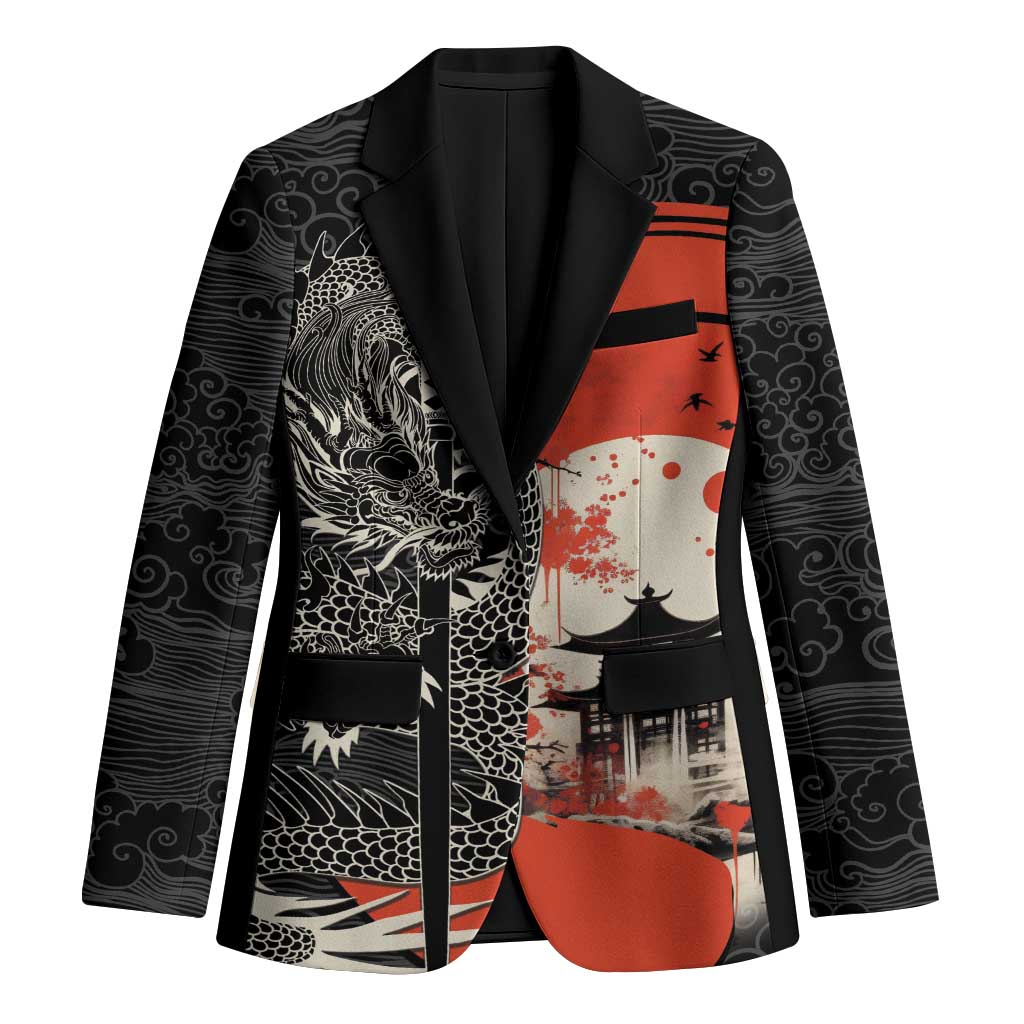 Japanese Dragon Katana Enso Blazer Japan Pagoda Seamless Cloud LT14 Unisex Black - Polynesian Pride