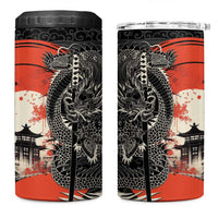 Japanese Dragon Katana Enso 4 in 1 Can Cooler Tumbler Japan Pagoda Seamless Cloud LT14 One Size: 16 oz Black - Polynesian Pride