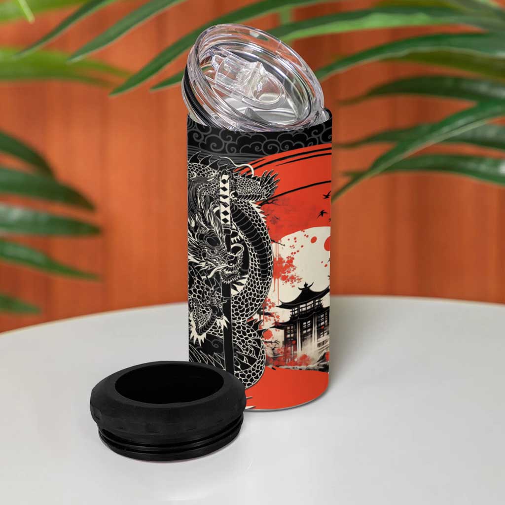 Japanese Dragon Katana Enso 4 in 1 Can Cooler Tumbler Japan Pagoda Seamless Cloud LT14 - Polynesian Pride