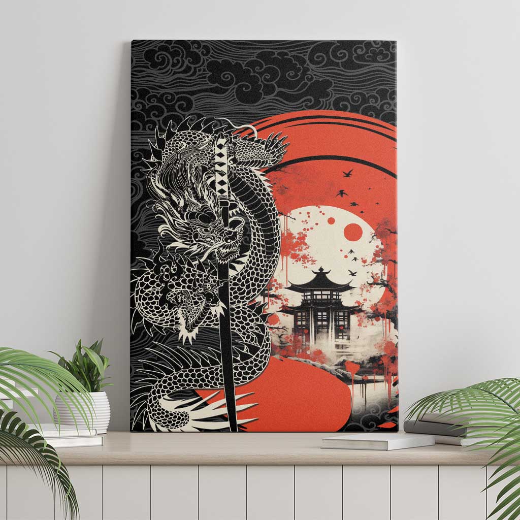 Japanese Dragon Katana Enso Canvas Wall Art Japan Pagoda Seamless Cloud LT14 - Polynesian Pride