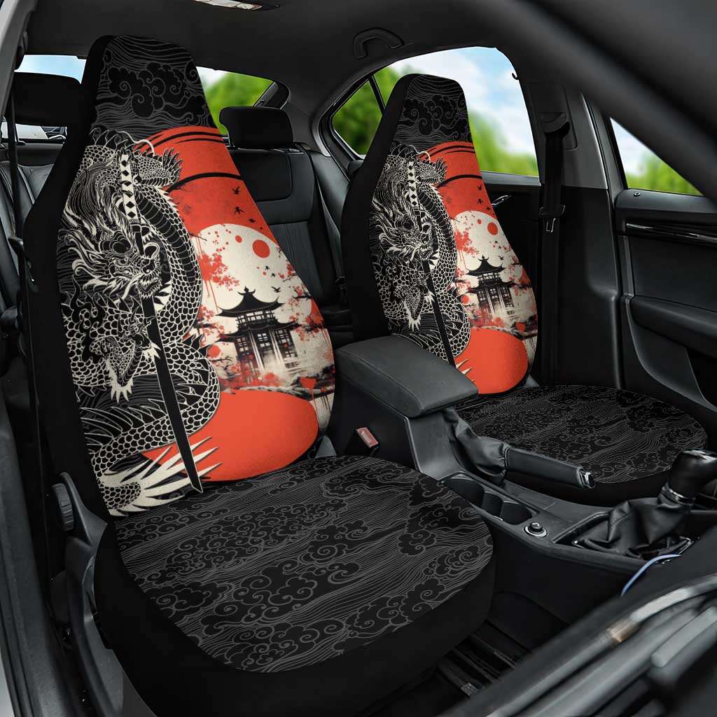 Japanese Dragon Katana Enso Car Seat Cover Japan Pagoda Seamless Cloud LT14 One Size Black - Polynesian Pride