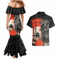 Japanese Dragon Katana Enso Couples Matching Mermaid Dress and Hawaiian Shirt Japan Pagoda Seamless Cloud - Polynesian Pride