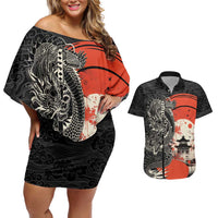 Japanese Dragon Katana Enso Couples Matching Off Shoulder Short Dress and Hawaiian Shirt Japan Pagoda Seamless Cloud - Polynesian Pride