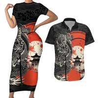 Japanese Dragon Katana Enso Couples Matching Short Sleeve Bodycon Dress and Hawaiian Shirt Japan Pagoda Seamless Cloud - Polynesian Pride