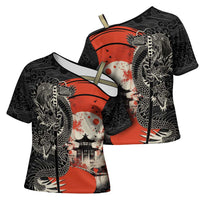 Japanese Dragon Katana Enso Cross Shoulder Shirt Japan Pagoda Seamless Cloud LT14 - Polynesian Pride