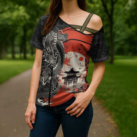 Japanese Dragon Katana Enso Cross Shoulder Shirt Japan Pagoda Seamless Cloud LT14 - Polynesian Pride
