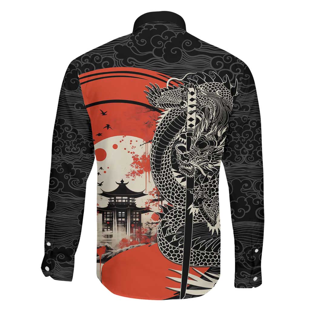 Japanese Dragon Katana Enso Family Matching Off The Shoulder Long Sleeve Dress and Hawaiian Shirt Japan Pagoda Seamless Cloud - Polynesian Pride