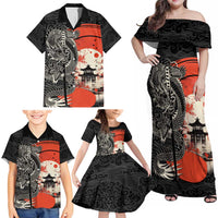 Japanese Dragon Katana Enso Family Matching Off Shoulder Maxi Dress and Hawaiian Shirt Japan Pagoda Seamless Cloud - Polynesian Pride