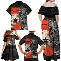 Japanese Dragon Katana Enso Family Matching Off Shoulder Maxi Dress and Hawaiian Shirt Japan Pagoda Seamless Cloud - Polynesian Pride