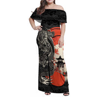 Japanese Dragon Katana Enso Family Matching Off Shoulder Maxi Dress and Hawaiian Shirt Japan Pagoda Seamless Cloud - Polynesian Pride