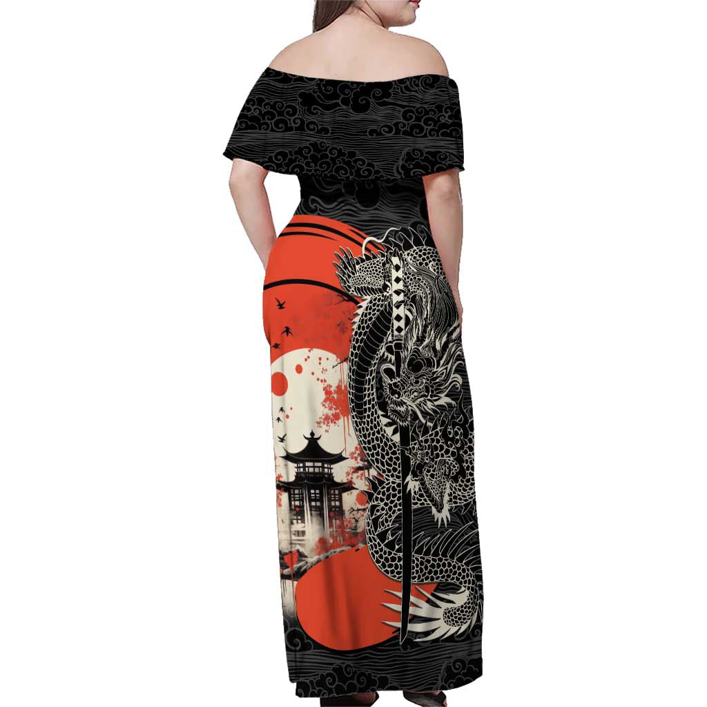 Japanese Dragon Katana Enso Family Matching Off Shoulder Maxi Dress and Hawaiian Shirt Japan Pagoda Seamless Cloud - Polynesian Pride