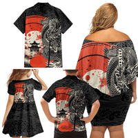 Japanese Dragon Katana Enso Family Matching Off Shoulder Short Dress and Hawaiian Shirt Japan Pagoda Seamless Cloud - Polynesian Pride