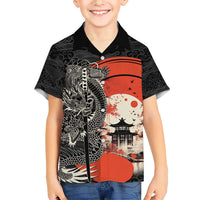 Japanese Dragon Katana Enso Family Matching Short Sleeve Bodycon Dress and Hawaiian Shirt Japan Pagoda Seamless Cloud - Polynesian Pride