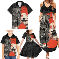 Japanese Dragon Katana Enso Family Matching Summer Maxi Dress and Hawaiian Shirt Japan Pagoda Seamless Cloud - Polynesian Pride