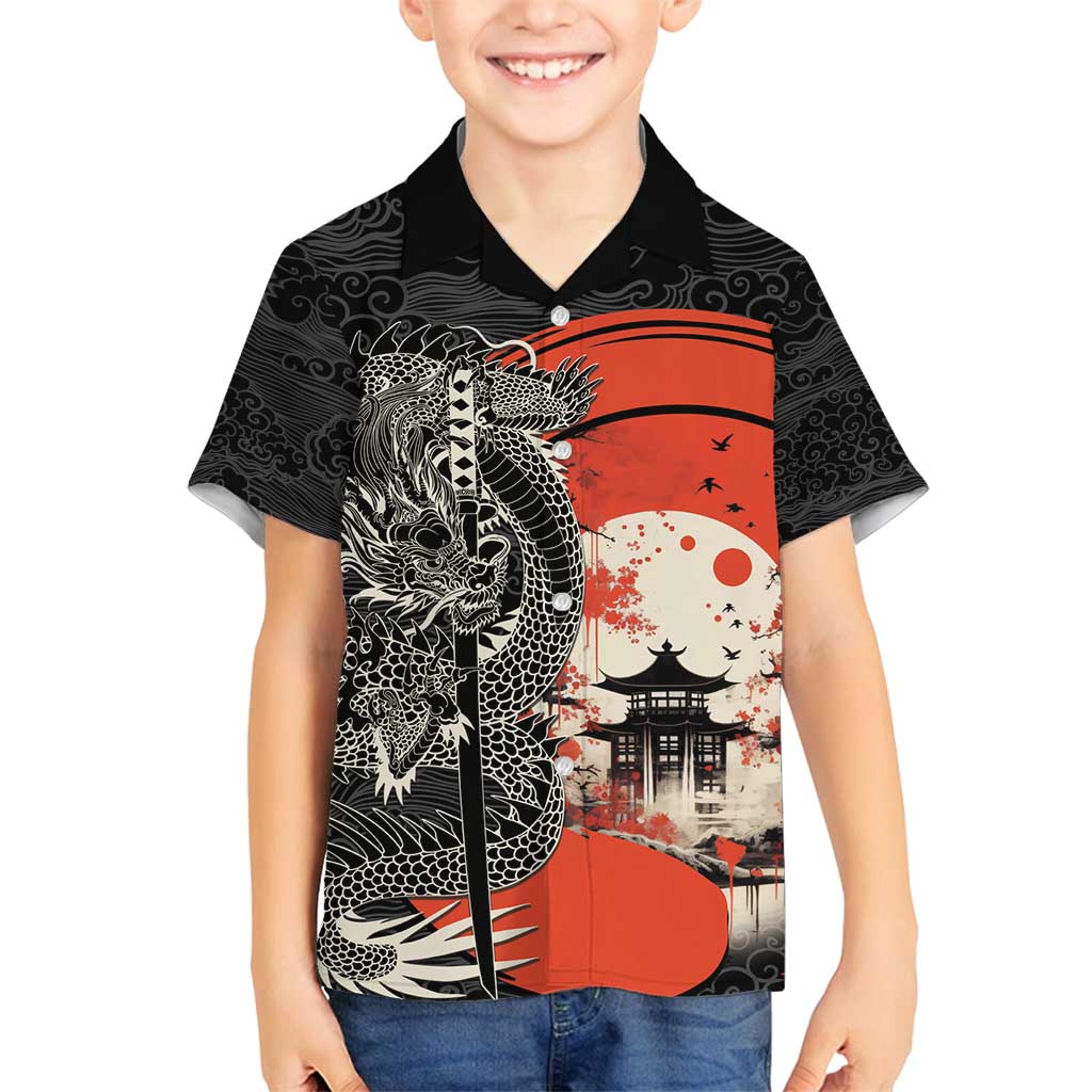 Japanese Dragon Katana Enso Family Matching Summer Maxi Dress and Hawaiian Shirt Japan Pagoda Seamless Cloud - Polynesian Pride