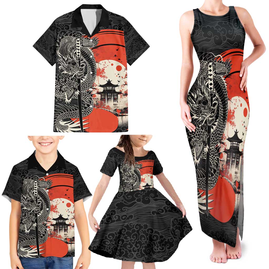 Japanese Dragon Katana Enso Family Matching Tank Maxi Dress and Hawaiian Shirt Japan Pagoda Seamless Cloud - Polynesian Pride
