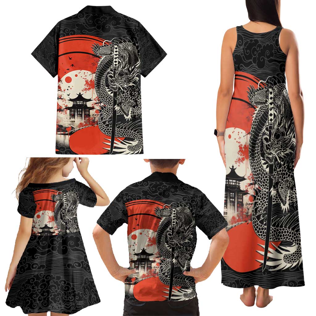 Japanese Dragon Katana Enso Family Matching Tank Maxi Dress and Hawaiian Shirt Japan Pagoda Seamless Cloud - Polynesian Pride