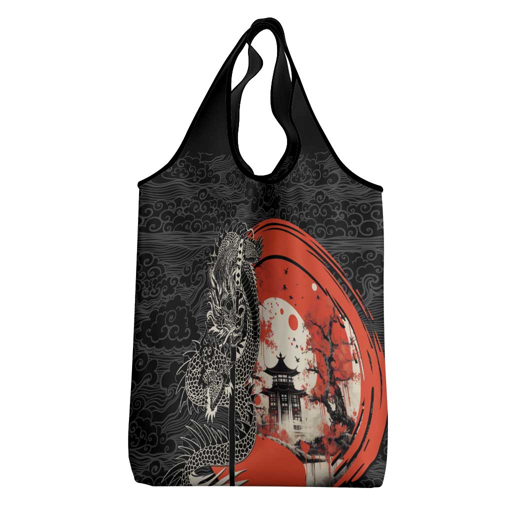 Japanese Dragon Katana Enso Grocery Bag Japan Pagoda Seamless Cloud LT14 - Polynesian Pride