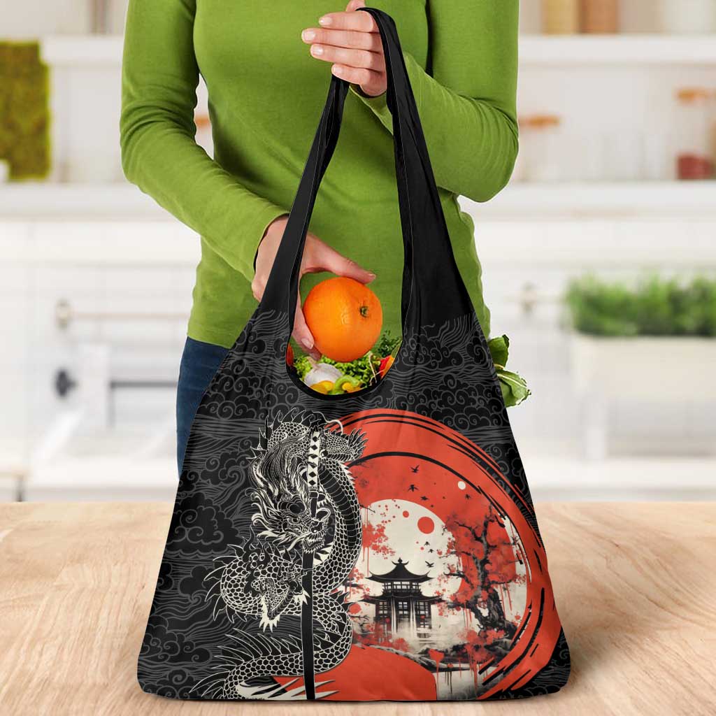 Japanese Dragon Katana Enso Grocery Bag Japan Pagoda Seamless Cloud LT14 - Polynesian Pride