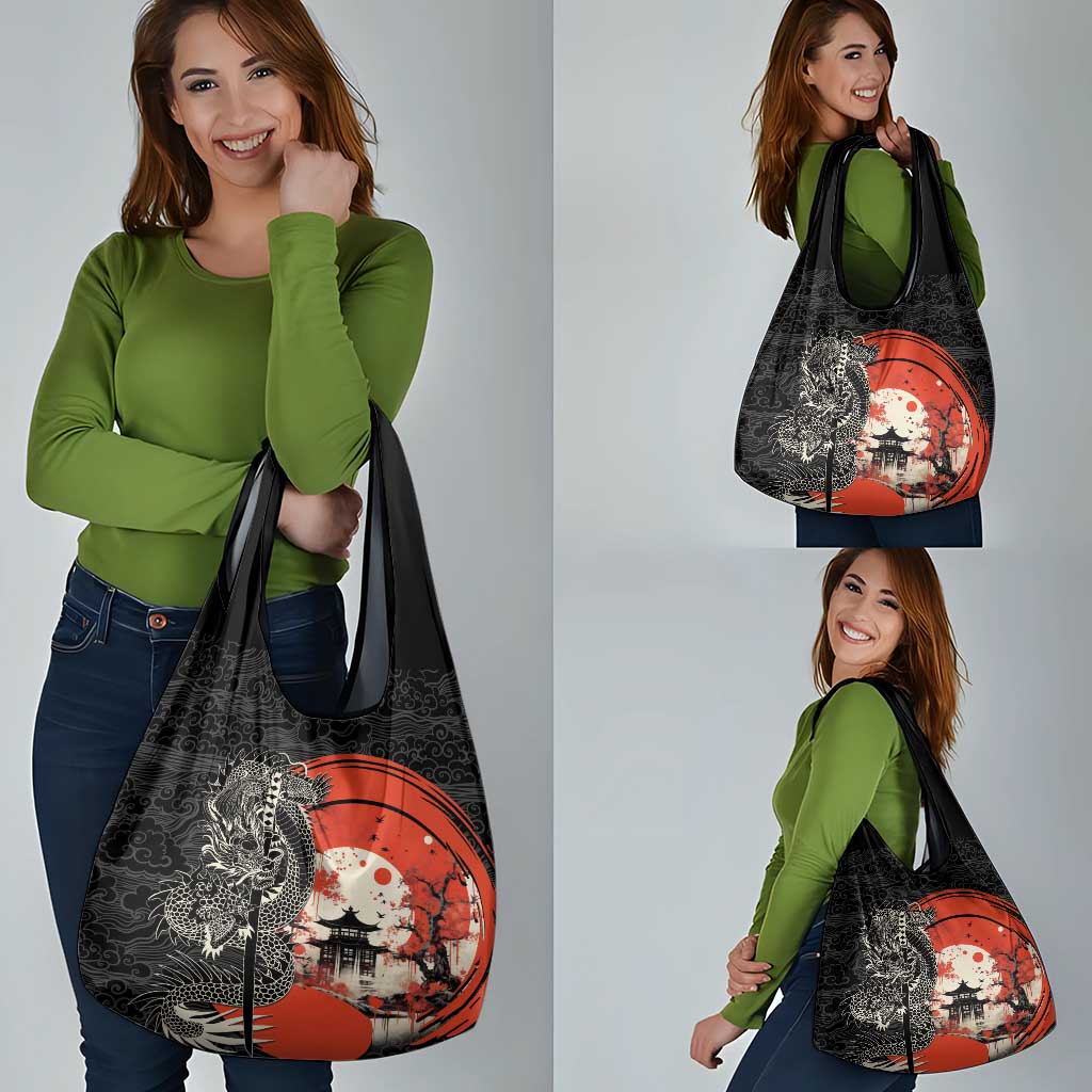 Japanese Dragon Katana Enso Grocery Bag Japan Pagoda Seamless Cloud LT14 - Polynesian Pride