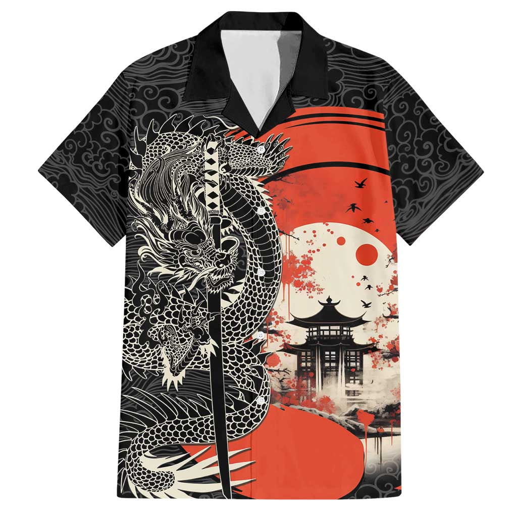 Japanese Dragon Katana Enso Hawaiian Shirt Japan Pagoda Seamless Cloud LT14 Black - Polynesian Pride