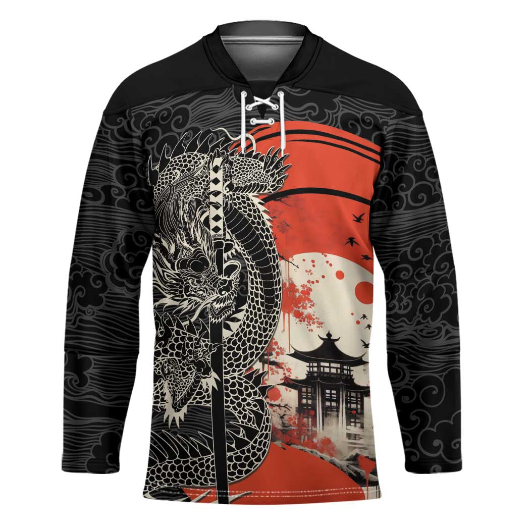Japanese Dragon Katana Enso Hockey Jersey Japan Pagoda Seamless Cloud - Polynesian Pride