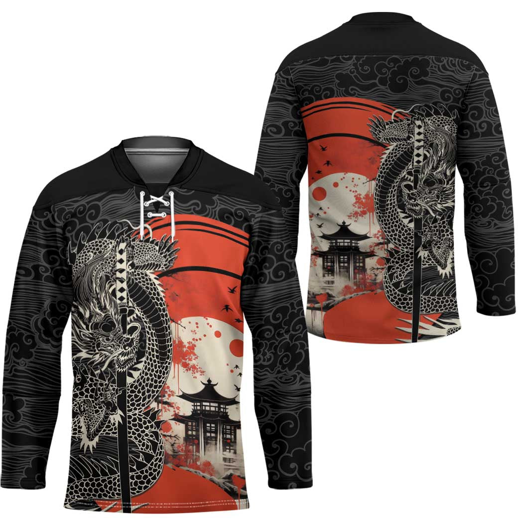 Japanese Dragon Katana Enso Hockey Jersey Japan Pagoda Seamless Cloud - Polynesian Pride