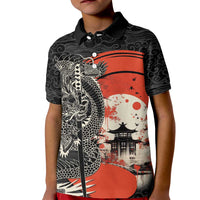 Japanese Dragon Katana Enso Kid Polo Shirt Japan Pagoda Seamless Cloud LT14 Kid Black - Polynesian Pride