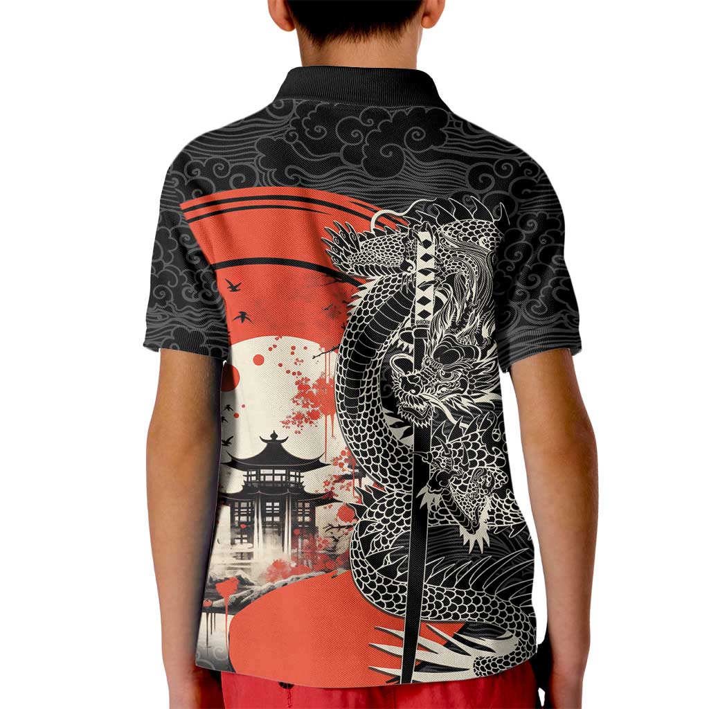 Japanese Dragon Katana Enso Kid Polo Shirt Japan Pagoda Seamless Cloud LT14 - Polynesian Pride