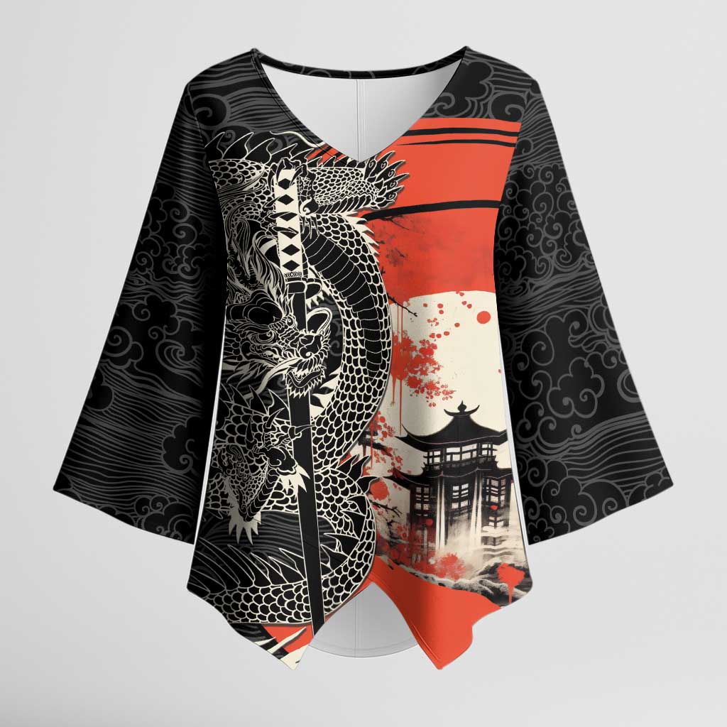 Japanese Dragon Katana Enso Kimono Sleeve Blouse Japan Pagoda Seamless Cloud - Polynesian Pride