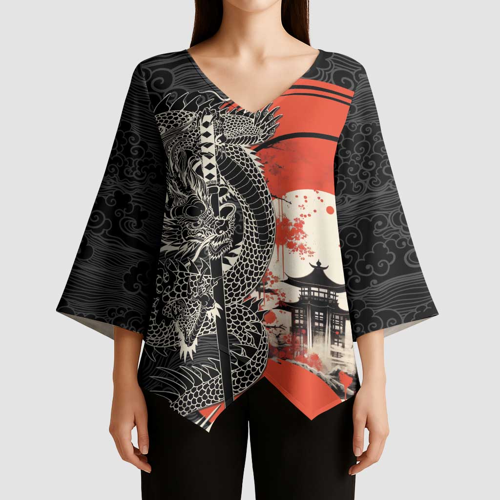 Japanese Dragon Katana Enso Kimono Sleeve Blouse Japan Pagoda Seamless Cloud - Polynesian Pride
