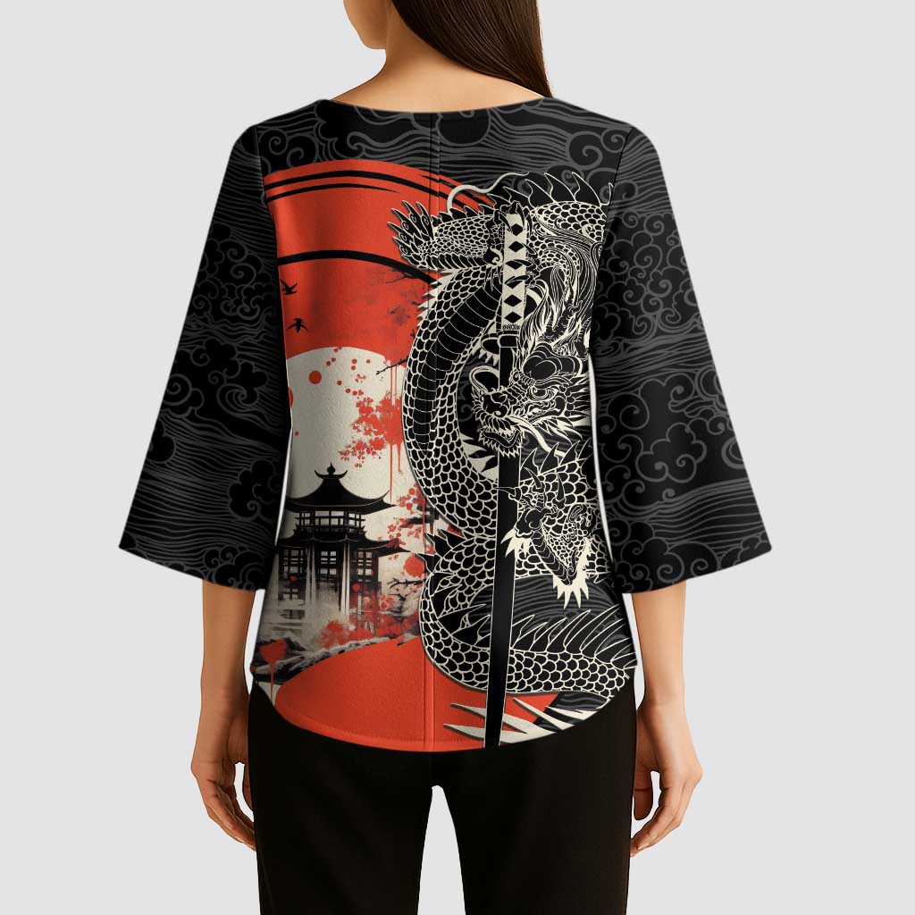 Japanese Dragon Katana Enso Kimono Sleeve Blouse Japan Pagoda Seamless Cloud - Polynesian Pride