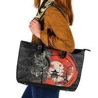 Japanese Dragon Katana Enso Leather Tote Bag Japan Pagoda Seamless Cloud LT14 Black - Polynesian Pride